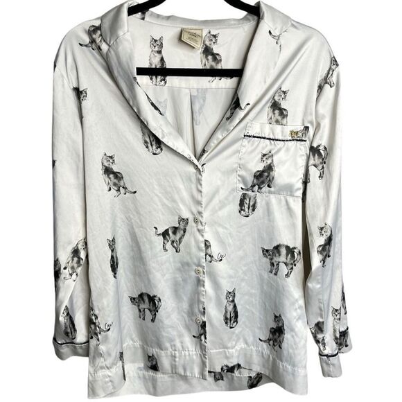 Gelato Pique Silky Cat Button Down Long sleeve PJ Top Size Medium - Picture 1 of 4